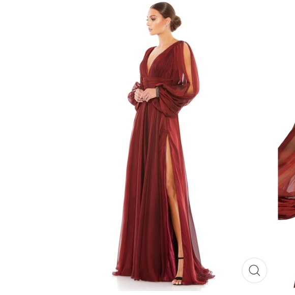 Mac Duggal Chiffon Open Sleeve A Line Gown Garnet #67414 Size 12, 4 - Picture 4 of 5